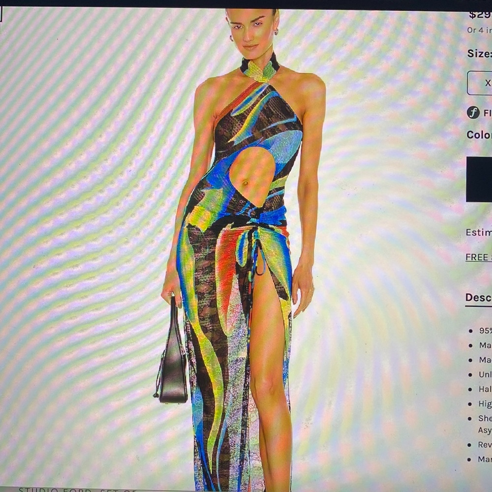 Kim shui blue swirl cut out qi pao dress in XS